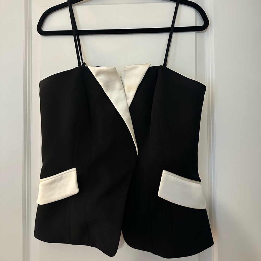 WHBM Black and White Strapless Top